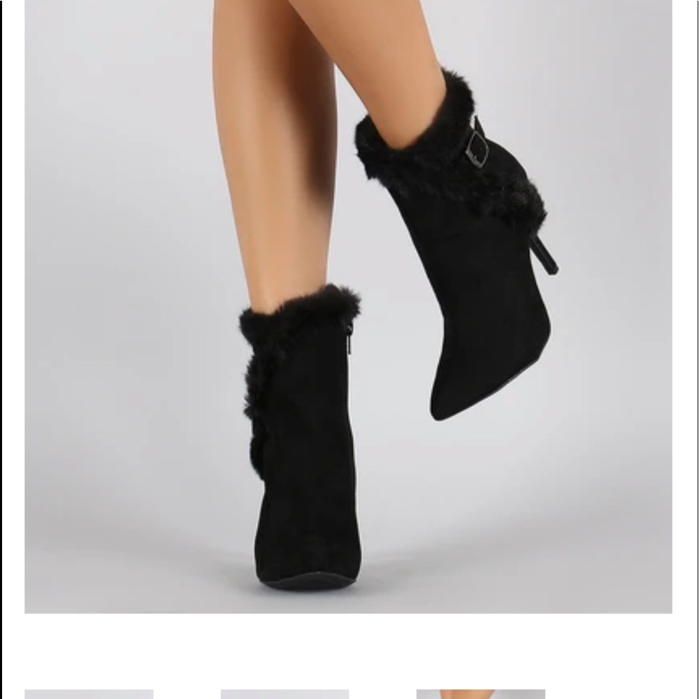 Anne Michelle Buckle Faux Fur Collar Boots